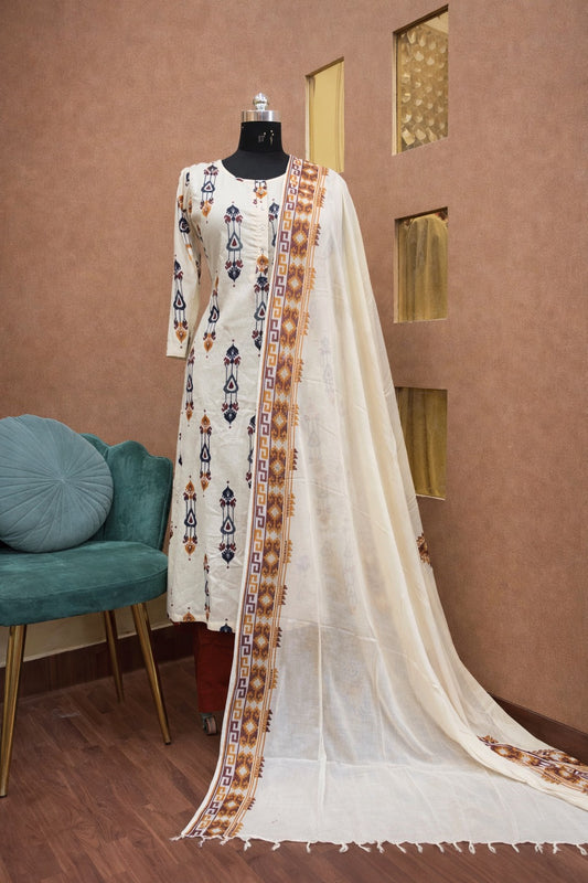 Ikat Print Cotton Handloom Suit Set